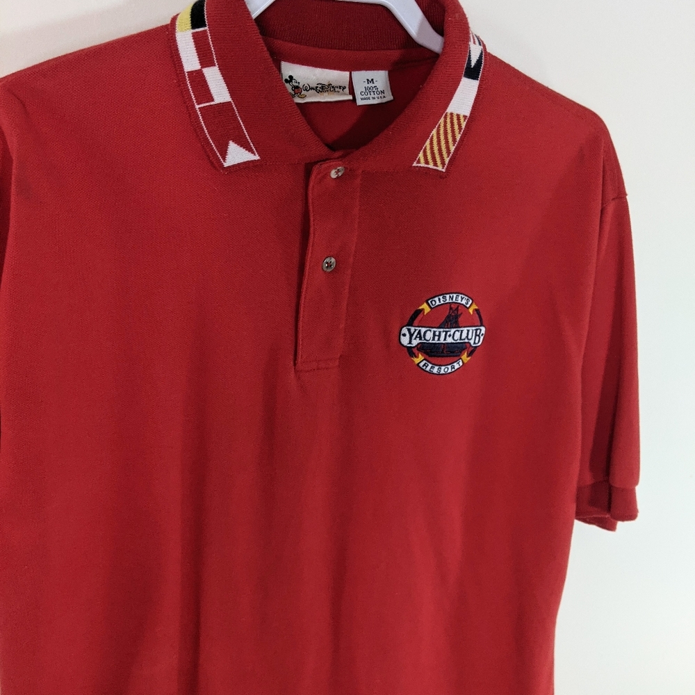 Vintage Disney Yacht Resort Mens Red Polo With Nautical Flag Collar